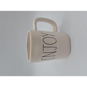 White Rae Dunn Double-Sided Enjoy Mug with Etched Flowers